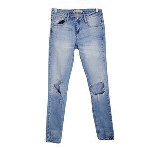 Zara Sz 4 Z1975 Skinny Jeans Light Wash Distressed Knees 8" Rise 29" Inseam